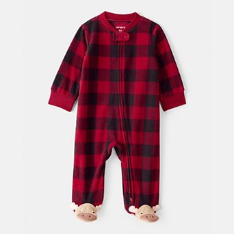 Baby Boy Carter’s One Piece Plaid Print Reindeer Loose Fit Long-Sleeve Sleep & Play Pajamas