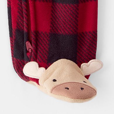 Baby Boy Carter’s One Piece Plaid Print Reindeer Loose Fit Long-Sleeve Sleep & Play Pajamas