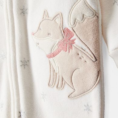 Baby Girl Carter's One Piece Fox Sparkle Print Loose Fit Long-Sleeve Sleep & Play Pajamas