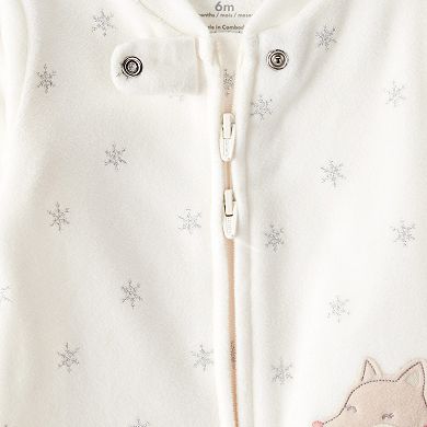 Baby Girl Carter's One Piece Fox Sparkle Print Loose Fit Long-Sleeve Sleep & Play Pajamas