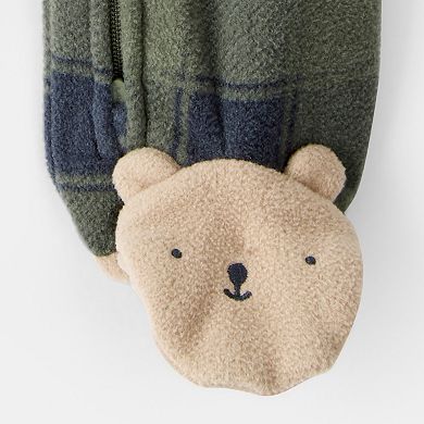 Baby Boy Carter’s One Piece Bear Plaid Print Loose Fit Long-Sleeve Sleep & Play Pajamas