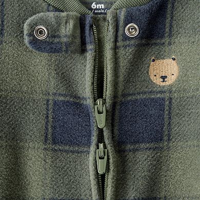 Baby Boy Carter’s One Piece Bear Plaid Print Loose Fit Long-Sleeve Sleep & Play Pajamas