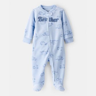 Baby Boy Carter's Firetruck Little Brother Print Loose Fit Long-Sleeve Sleep & Play