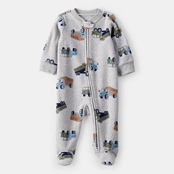 Baby Boy Construction Truck Print Long-Sleeve Sleep & Play Pajamas
