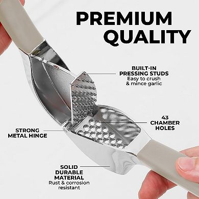 Zulay Kitchen Garlic Press Comfort Grip with Peeler and Brush