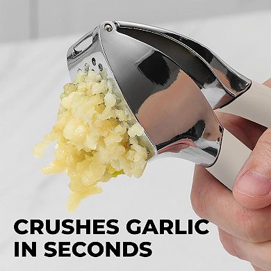 Zulay Kitchen Garlic Press Comfort Grip with Peeler and Brush