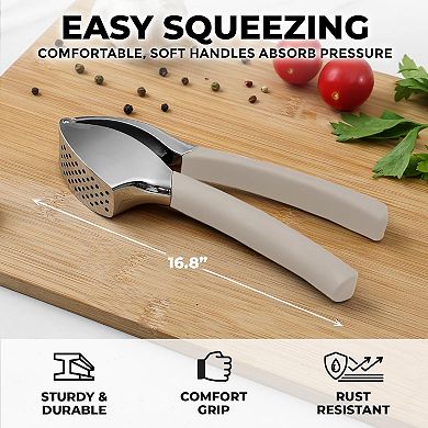 Zulay Kitchen Garlic Press Comfort Grip with Peeler and Brush