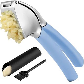 Zulay Kitchen Garlic Press Comfort Grip with Peeler and Brush