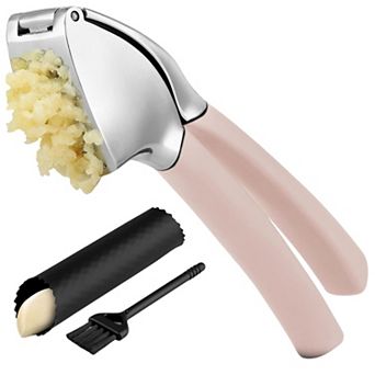 Zulay Kitchen Garlic Press Comfort Grip with Peeler and Brush