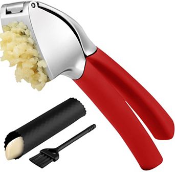 Zulay Kitchen Garlic Press Comfort Grip with Peeler and Brush