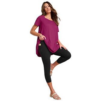Roaman's Women's Plus Size Side-Pocket Essential Capri Legging