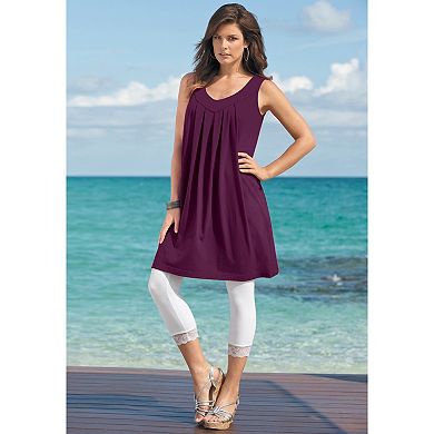 Roaman's Women's Plus Size Lace Trim Essential Stretch Capri Legging