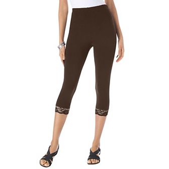 Roaman's Women's Plus Size Lace Trim Essential Stretch Capri Legging