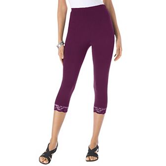 Roaman's Women's Plus Size Lace Trim Essential Stretch Capri Legging