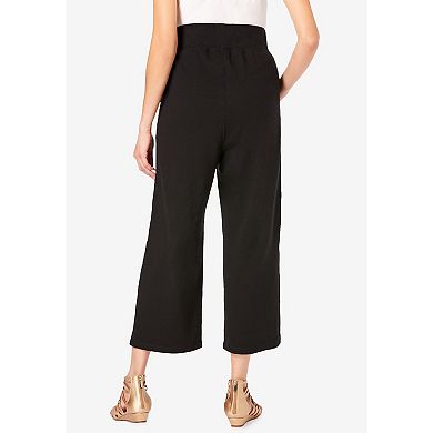 Roaman's Women's Plus Size Side Pocket Essential Stretch Yoga Capri Pant