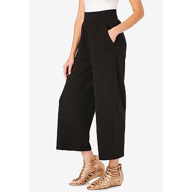 Roaman's Women's Plus Size Side Pocket Essential Stretch Yoga Capri Pant