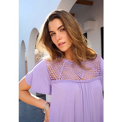 Roaman's Women's Plus Size Lace Yoke Pleated Tunic