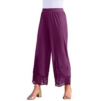 Roaman's Women's Plus Size Wide Leg Ultrasmooth Fabric Lace Pant