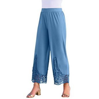 Roaman's Women's Plus Size Wide Leg Ultrasmooth Fabric Lace Pant