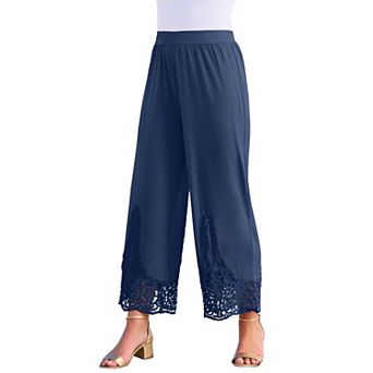 Roaman's Women's Plus Size Wide Leg Ultrasmooth Fabric Lace Pant