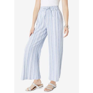 Roaman's Women's Plus Size Linen Wide-Leg Pant
