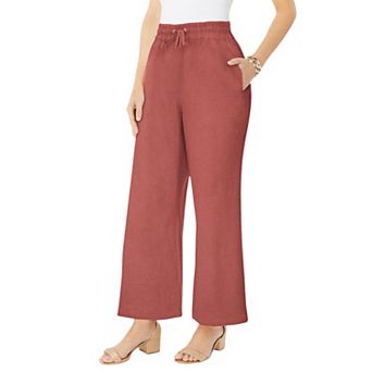 Roaman's Women's Plus Size Linen Wide-Leg Pant