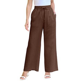 Roaman's Women's Plus Size Linen Wide-Leg Pant