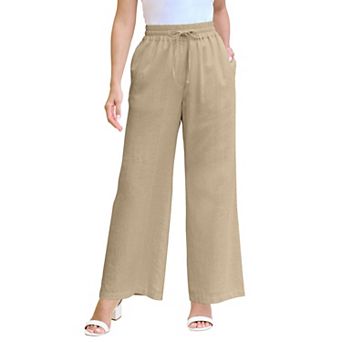 Roaman's Women's Plus Size Linen Wide-Leg Pant