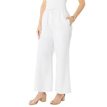 Roaman's Women's Plus Size Linen Wide-Leg Pant