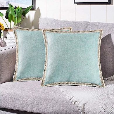 Set of 2 Vintage Linen Trimmed Throw Pillow Covers 20"x20"