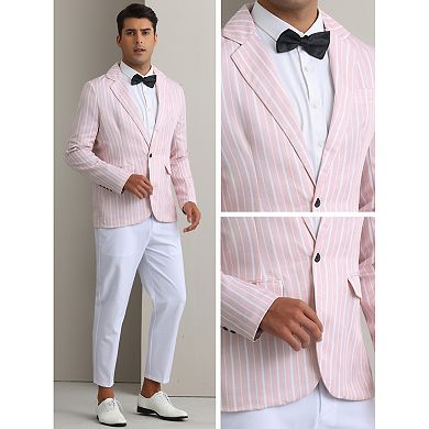 Striped Blazers for Men's One Button Slim Fit Contrasting Color Suit Jacket Business Stripe Coats