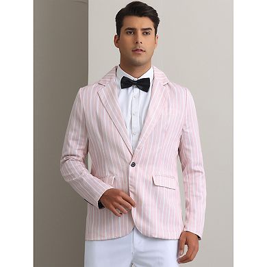 Striped Blazers for Men's One Button Slim Fit Contrasting Color Suit Jacket Business Stripe Coats