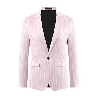 Striped Blazers for Men's One Button Slim Fit Contrasting Color Suit Jacket Business Stripe Coats