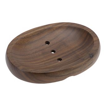 Portable Oval Soap Dish for Bathroom Kitchen 5.28"x3.78"x0.83" 1 pc Deep Brown