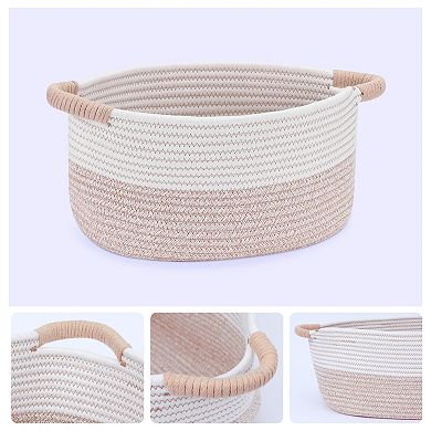Woven Storage Basket Bin with Handles, Shelf Closet Storage Bin for Home Decor Living Room Blankets