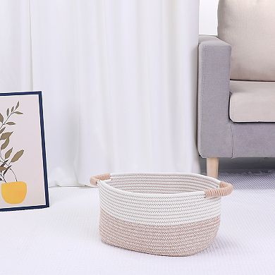 Woven Storage Basket Bin with Handles, Shelf Closet Storage Bin for Home Decor Living Room Blankets