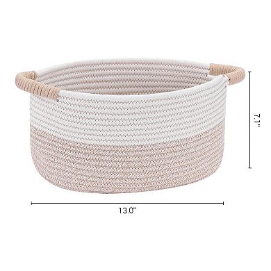 Woven Storage Basket Bin with Handles, Shelf Closet Storage Bin for Home Decor Living Room Blankets