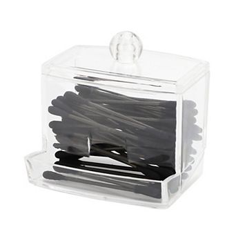 Square Cover Plastic Cotton Swab Jar for Bathroom Laundry Rooms Clear 1 pc