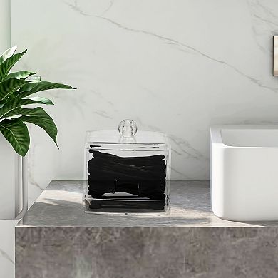 Square Cover Plastic Cotton Swab Jar for Bathroom Laundry Rooms Clear 1 Pc