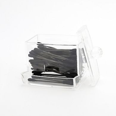 Square Cover Plastic Cotton Swab Jar for Bathroom Laundry Rooms Clear 1 Pc