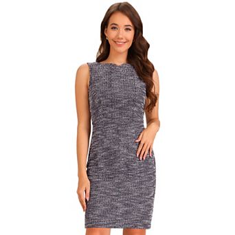 Tweed Dress for Women's Business Boat Neck Sleeveless Plaid Sheath Dresses