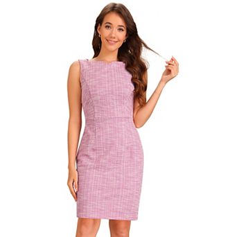 Tweed Dress for Women's Business Boat Neck Sleeveless Plaid Sheath Dresses