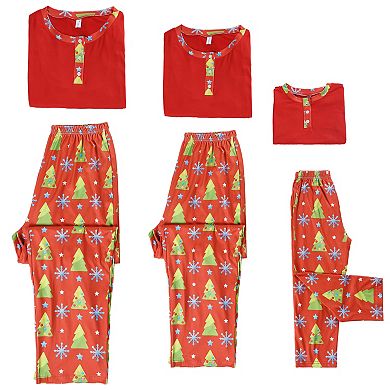 Long Sleeve Button Up Pjs Tree Print Festival Party Sleepwear Pajamas Sets for Children