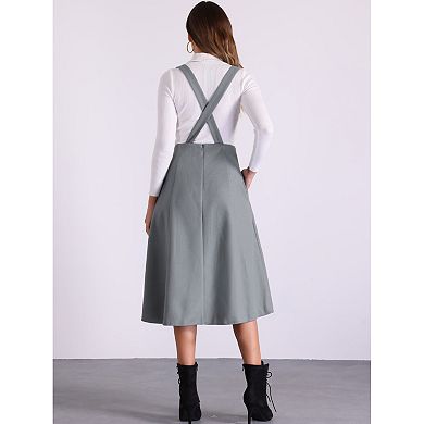 Overall Pinafore Dress for Women's High Waist Cross Back A-Line Elegant Suspender Skirt