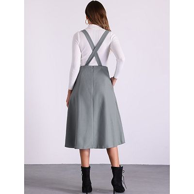 Overall Pinafore Dress for Women's High Waist Cross Back A-Line