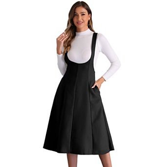 Overall Pinafore Dress for Women's High Waist Cross Back A-Line Elegant Suspender Skirt