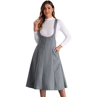 Overall Pinafore Dress for Women's High Waist Cross Back A-Line Elegant Suspender Skirt