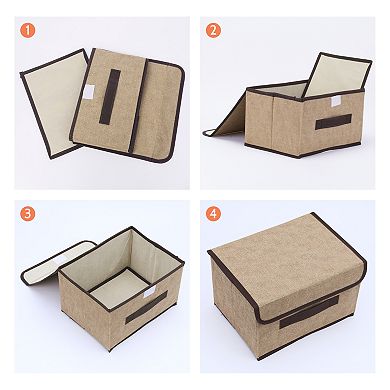 Collapsible Fabric Storage Bin Basket with Lid and Handle for Shelves Closet Organizing