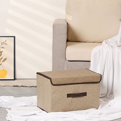 Collapsible Fabric Storage Bin Basket with Lid and Handle for Shelves Closet Organizing