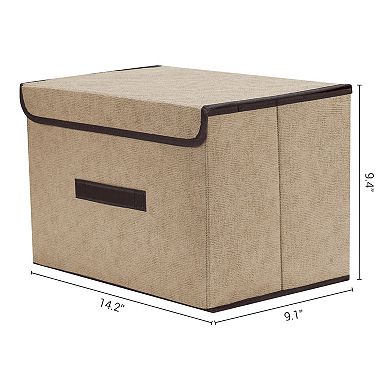 Collapsible Fabric Storage Bin Basket with Lid and Handle for Shelves Closet Organizing